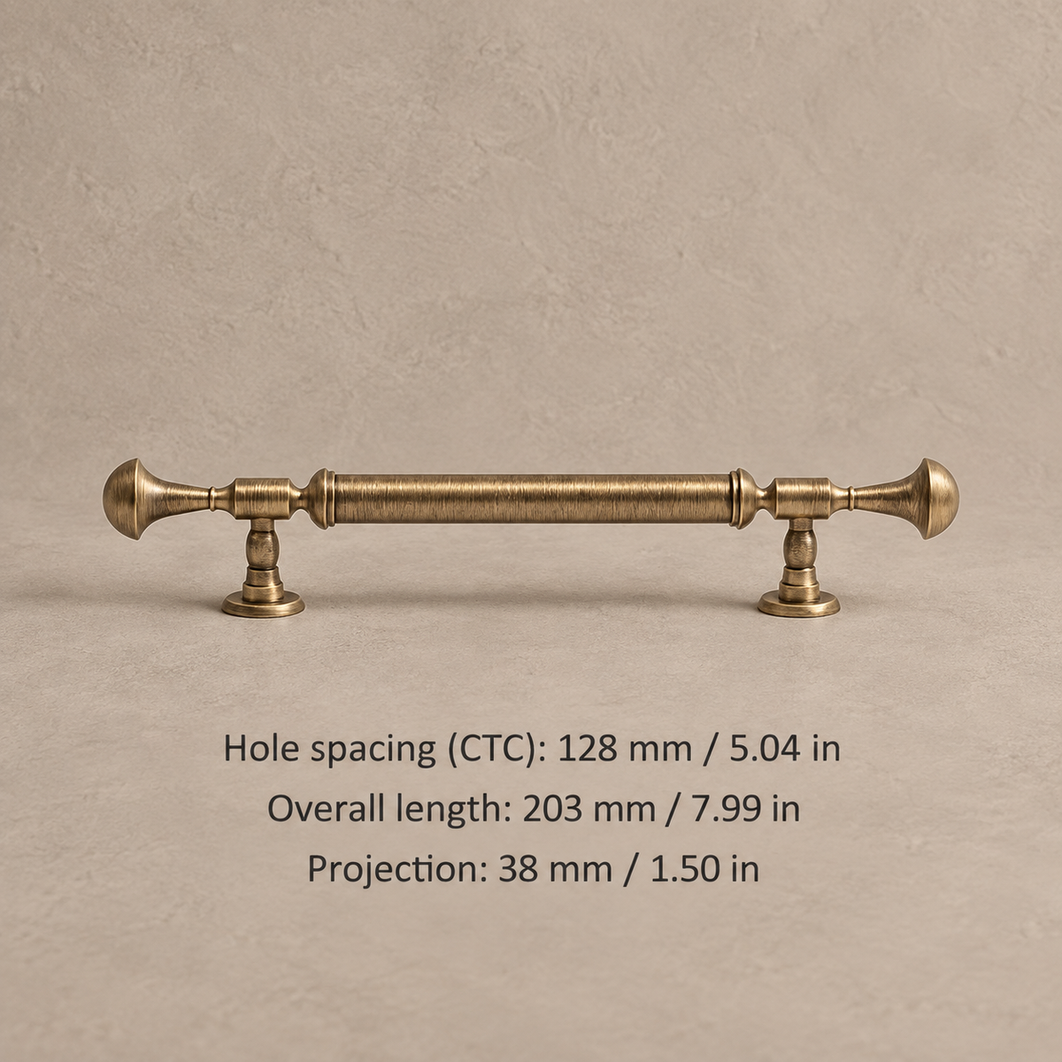 Vintage cabinet pull with 128 mm CTC and 203 mm overall length