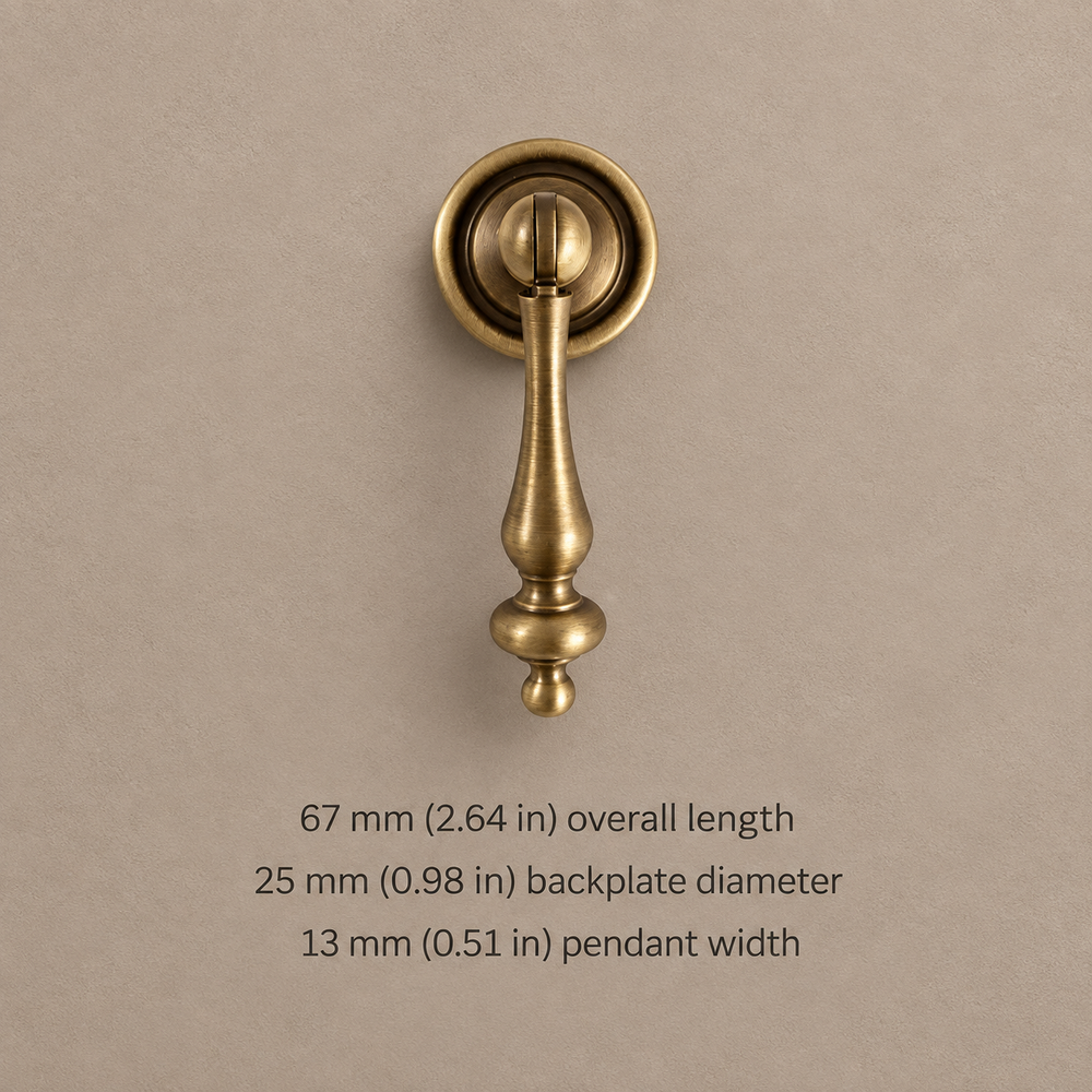 Antique Brass Water-Droplet Cabinet Pulls & Knobs — Luxury Design — pendant-67mm
