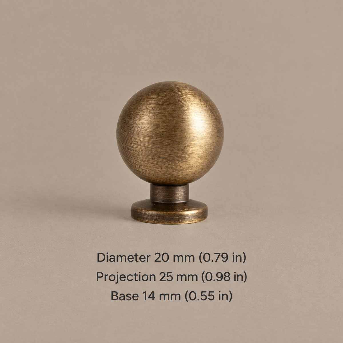 Solid Brass Arc Cabinet Pull & Knob — Antique Brass Finish — knob-20mm