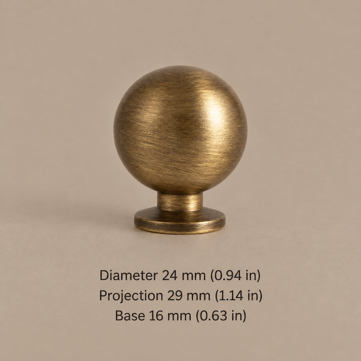 Solid Brass Arc Cabinet Pull & Knob — Antique Brass Finish — knob-24mm