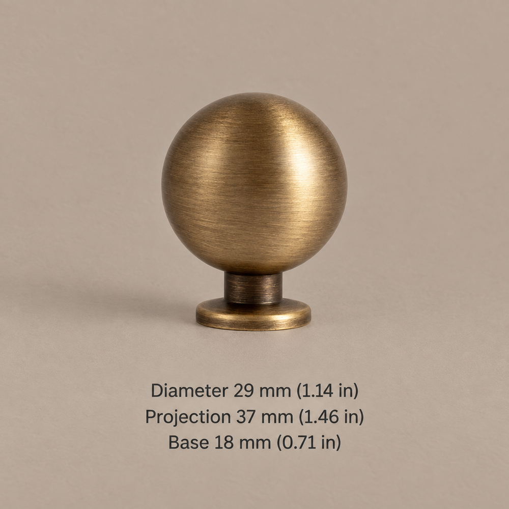 Solid Brass Arc Cabinet Pull & Knob — Antique Brass Finish — knob-29mm