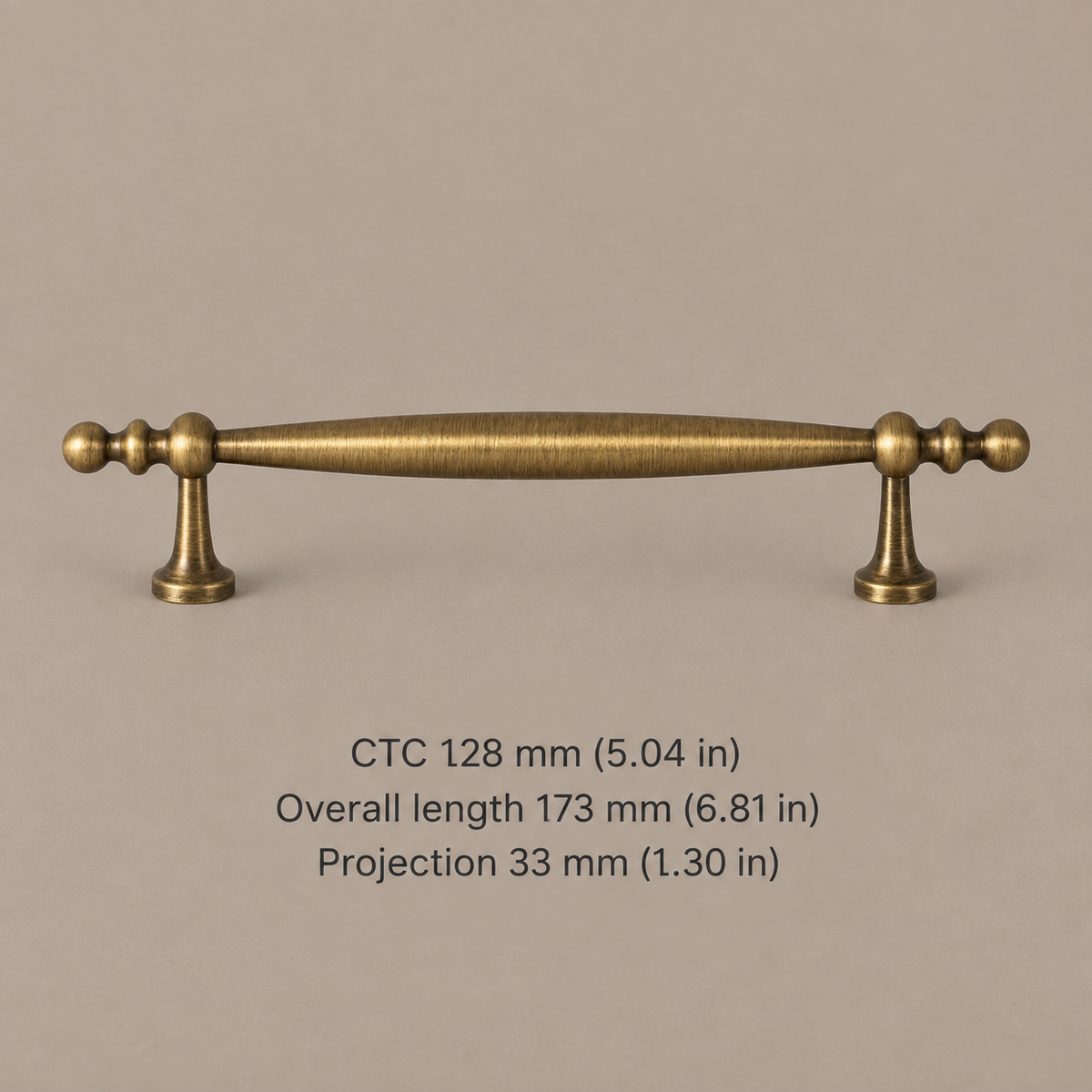 Solid Brass Arc Cabinet Pull & Knob — Antique Brass Finish — pull-128mm
