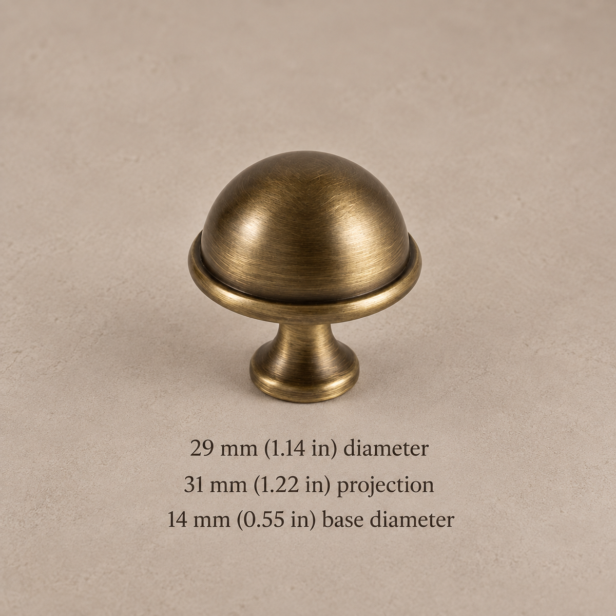 Ball-End Spindle Cabinet Pull & Knob — Antique Brass — dome-knob-29
