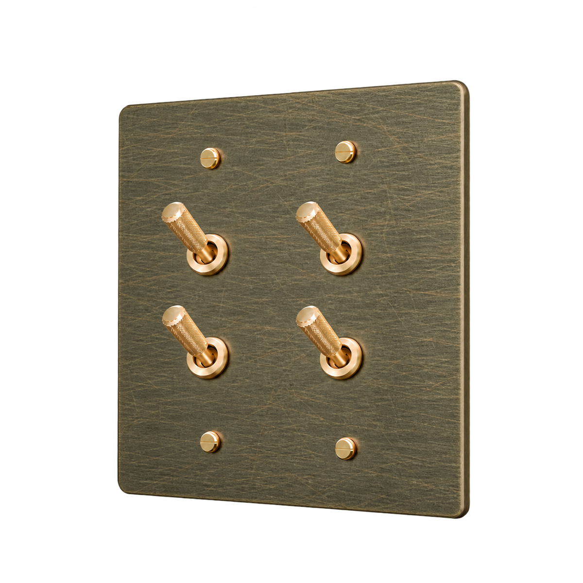 Brass Home Supply Double Knurled Brass Toggle Switch Plate — 2-Gang in Aged Bronze (Hand-Brushed)