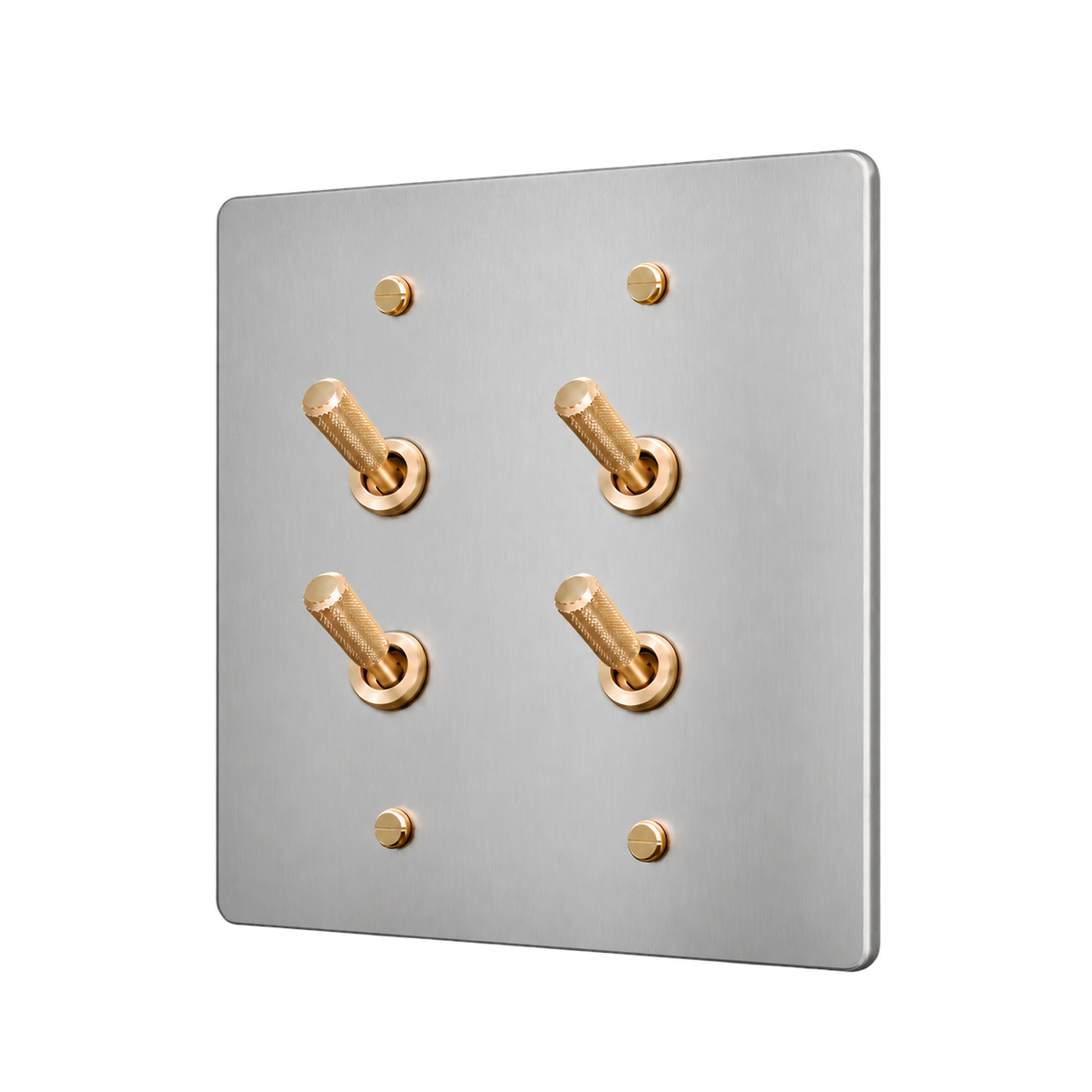 Brass Home Supply Double Knurled Brass Toggle Switch Plate — 2-Gang in Stainless Steel
