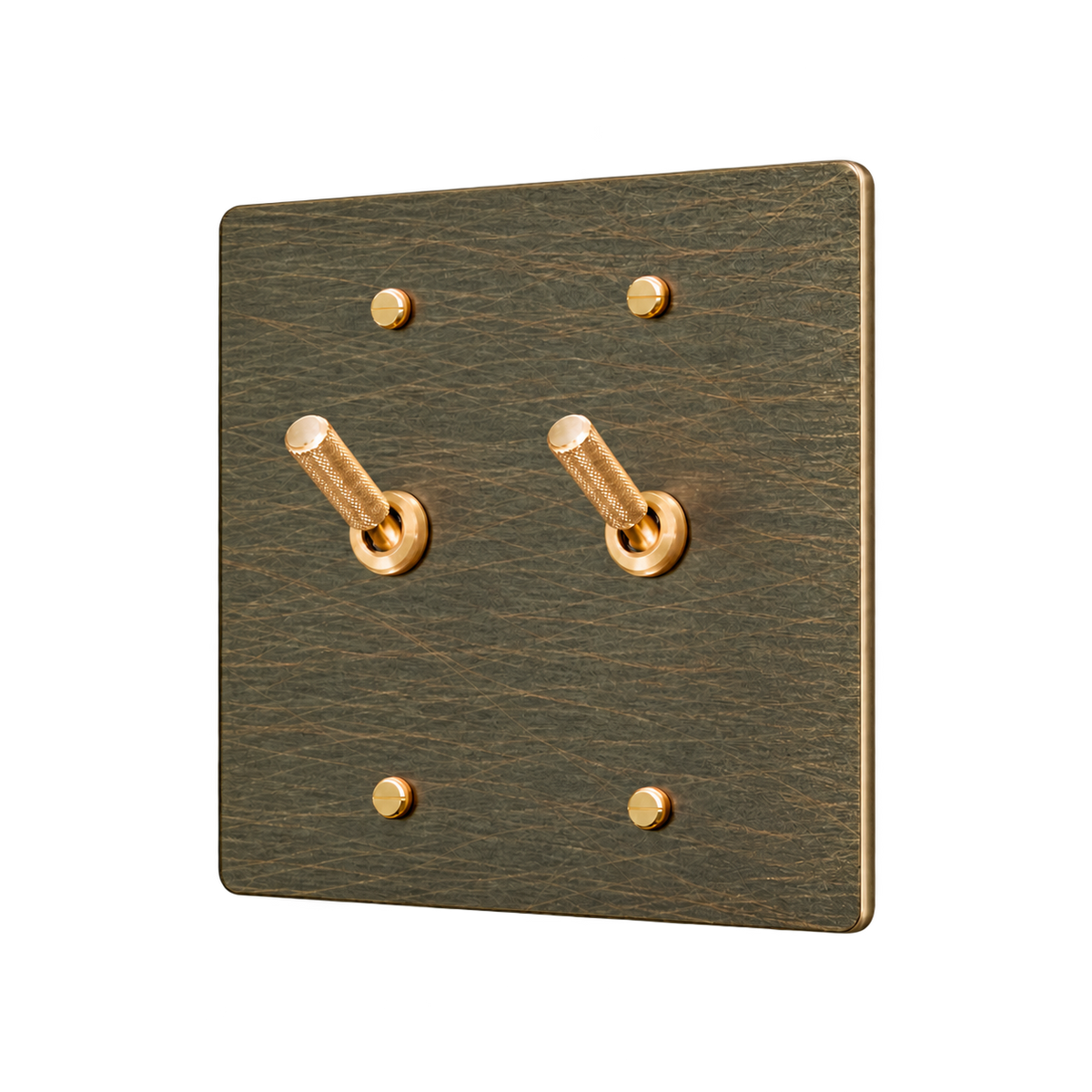 Brass Home Supply Knurled Brass Toggle Switch Plate — 2-Gang in Aged Bronze (Hand-Brushed)