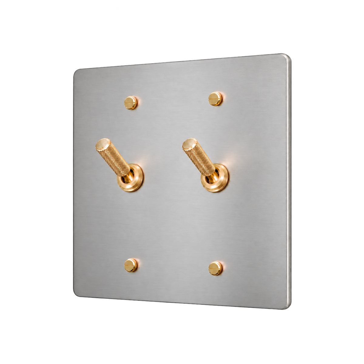 Brass Home Supply Knurled Brass Toggle Switch Plate — 2-Gang in Stainless Steel