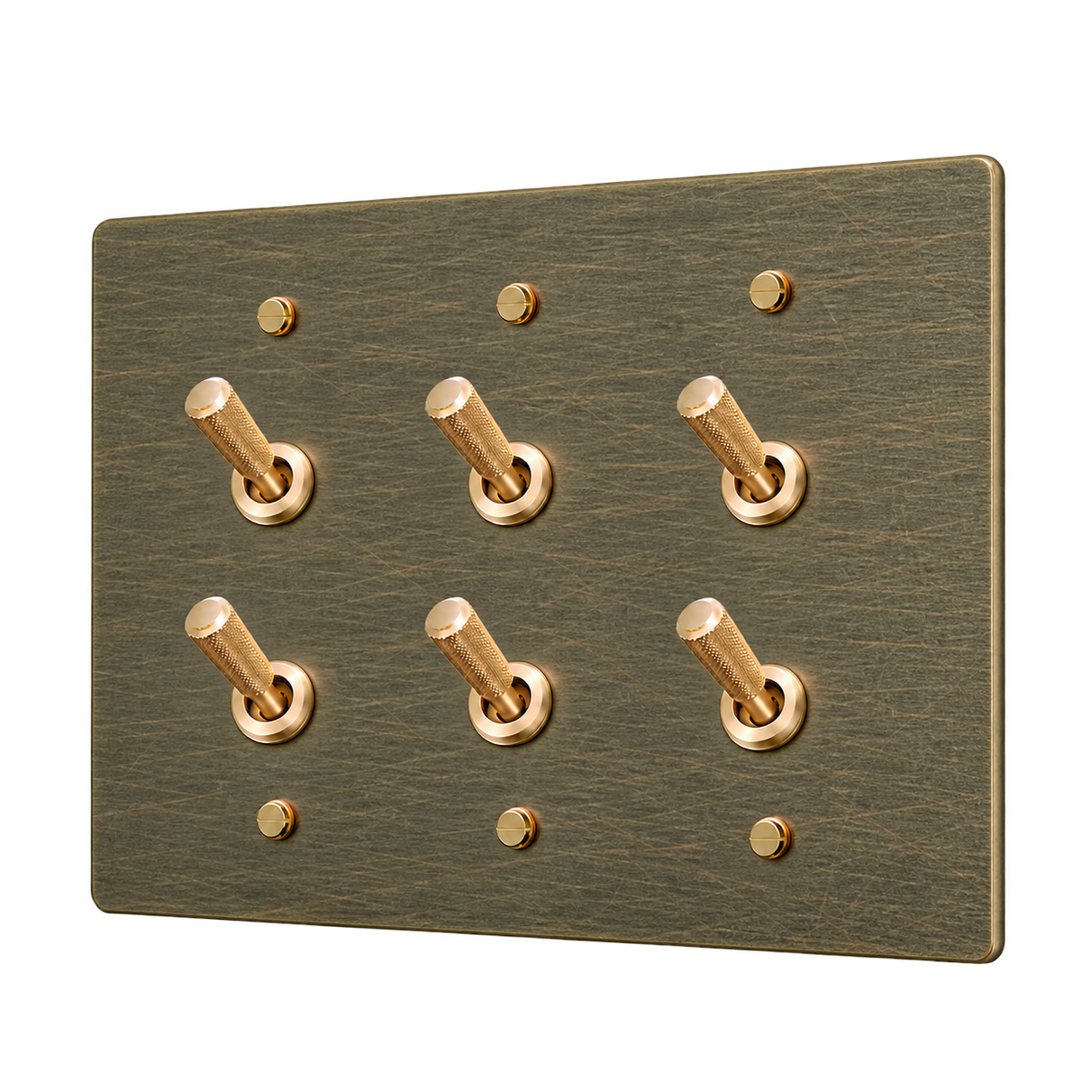 Brass Home Supply Double Knurled Brass Toggle Switch Plate — 3-Gang in Aged Bronze (Hand-Brushed)