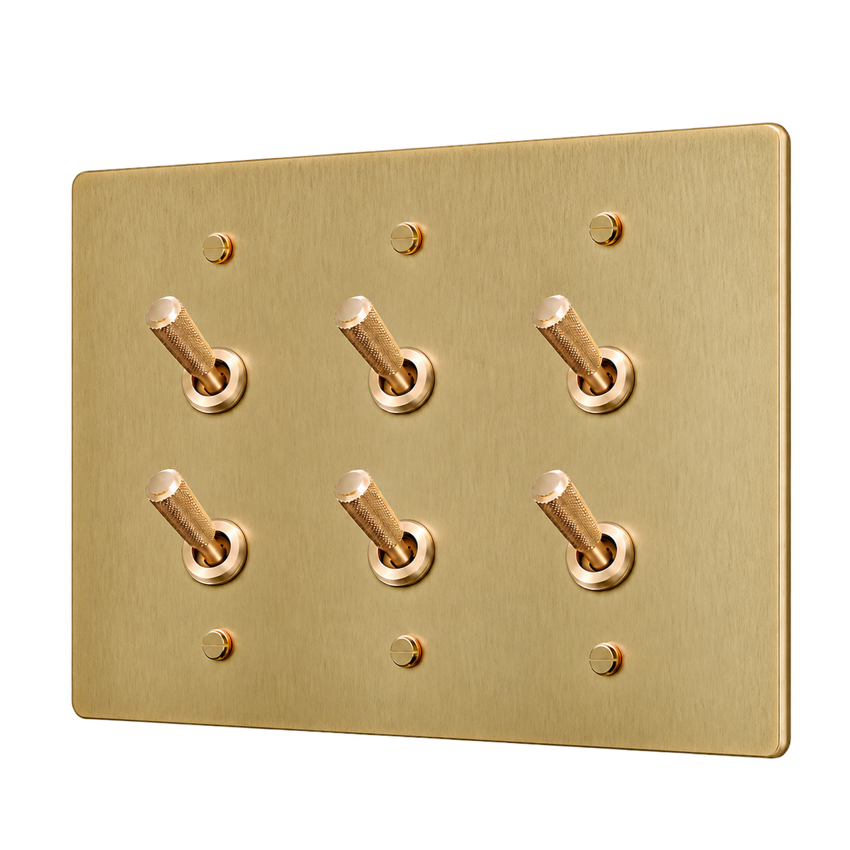 Brass Home Supply Double Knurled Brass Toggle Switch Plate — 3-Gang in Antique Brass (Hand-Brushed)