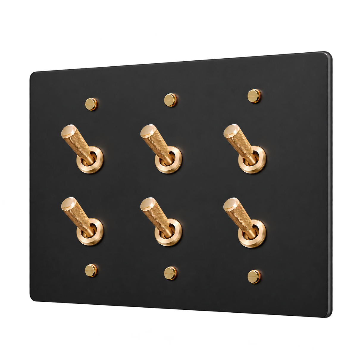 Brass Home Supply Double Knurled Brass Toggle Switch Plate — 3-Gang in Matte Black