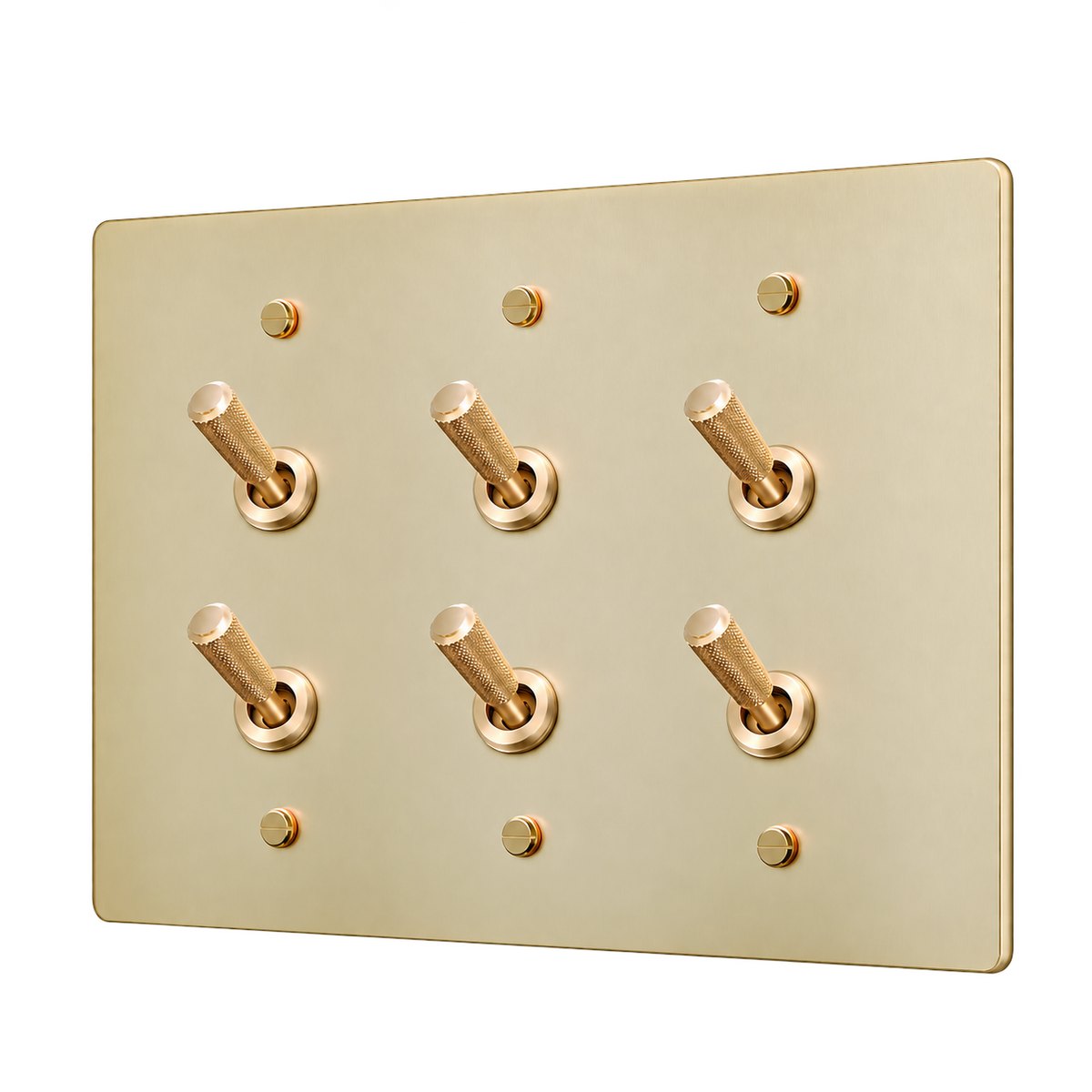 Brass Home Supply Double Knurled Brass Toggle Switch Plate — 3-Gang in Satin Brass
