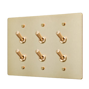 Brass Home Supply Double Knurled Brass Toggle Switch Plate — 3-Gang in Satin Brass