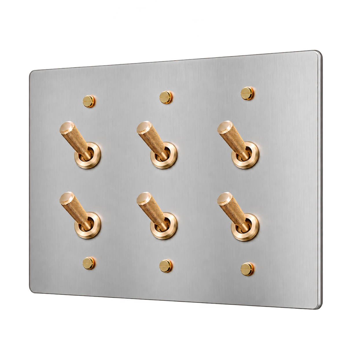 Brass Home Supply Double Knurled Brass Toggle Switch Plate — 3-Gang in Stainless Steel