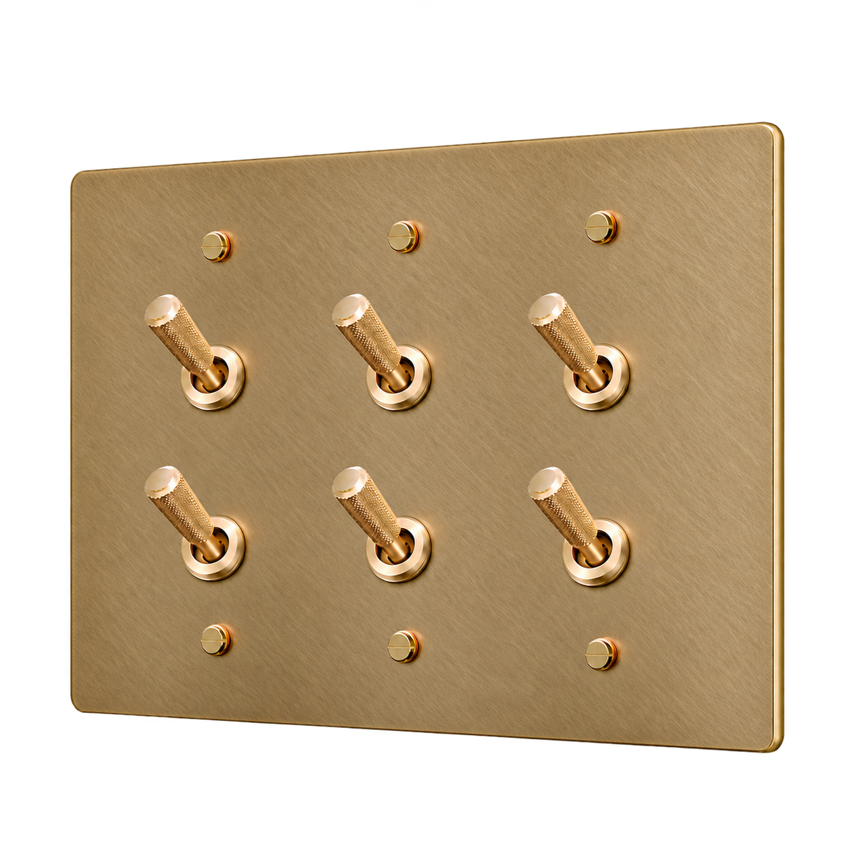 Brass Home Supply Double Knurled Brass Toggle Switch Plate — 3-Gang in Unlacquered Antique Brass (Hand-Brushed)