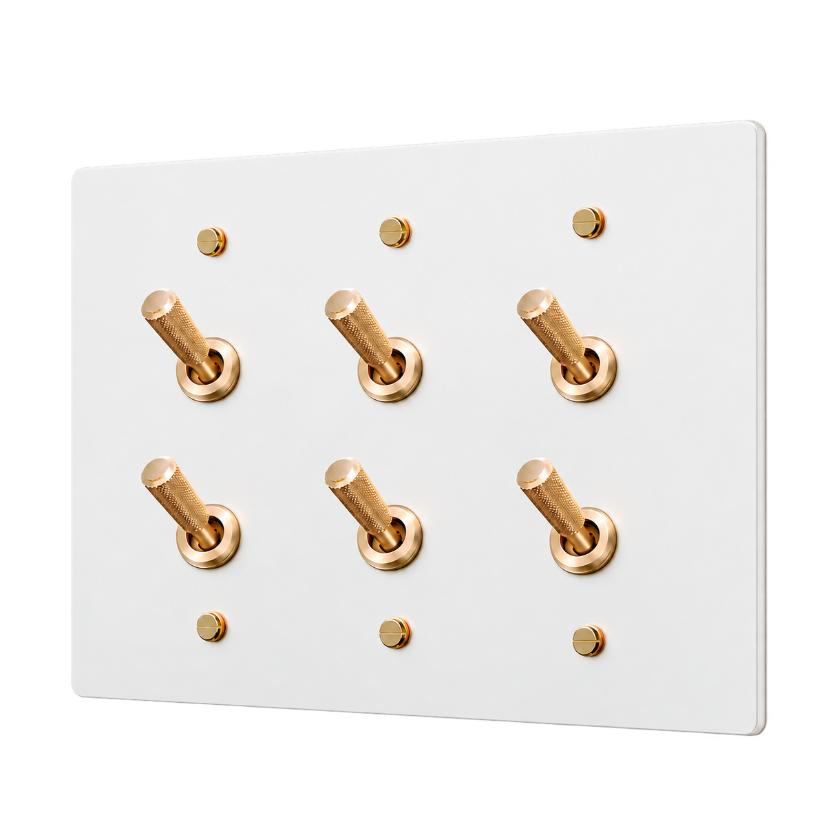 Brass Home Supply Double Knurled Brass Toggle Switch Plate — 3-Gang in White