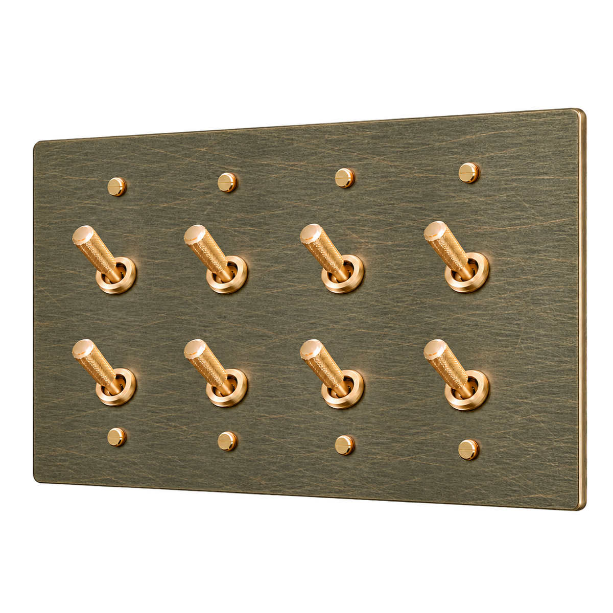 Brass Home Supply Double Knurled Brass Toggle Switch Plate — 4-Gang in Aged Bronze (Hand-Brushed)