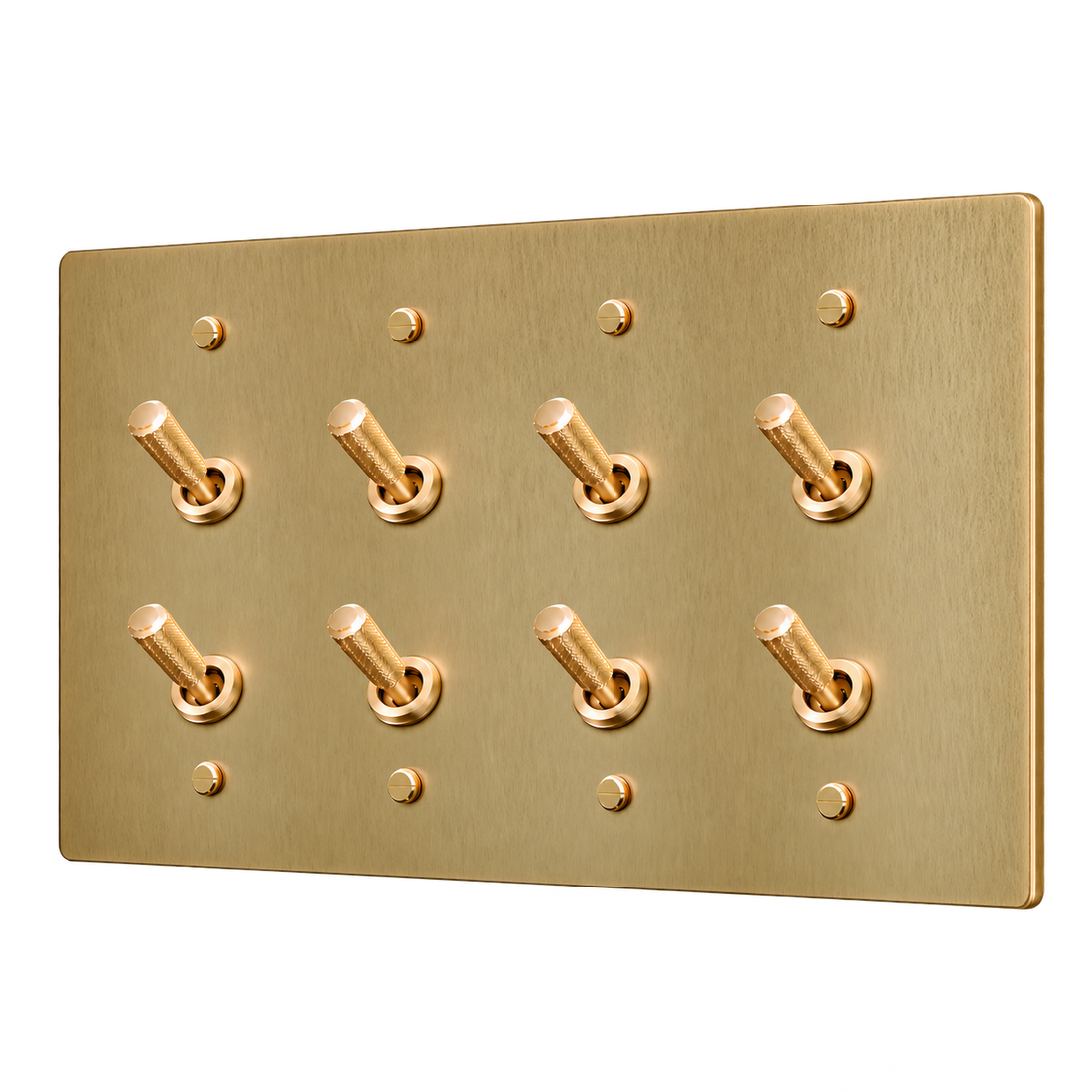 Brass Home Supply Double Knurled Brass Toggle Switch Plate — 4-Gang in Satin Brass