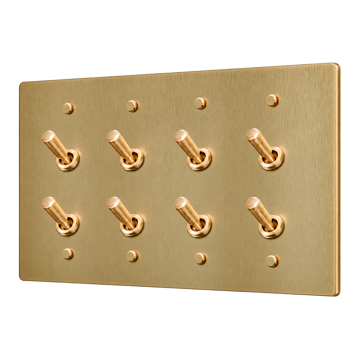 Brass Home Supply Double Knurled Brass Toggle Switch Plate — 4-Gang in Antique Brass (Hand-Brushed)
