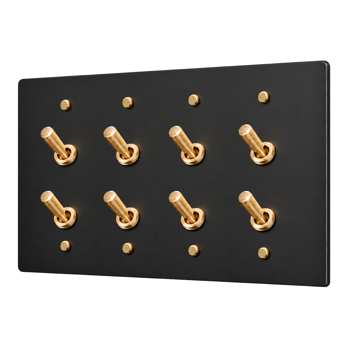 Brass Home Supply Double Knurled Brass Toggle Switch Plate — 4-Gang in Matte Black