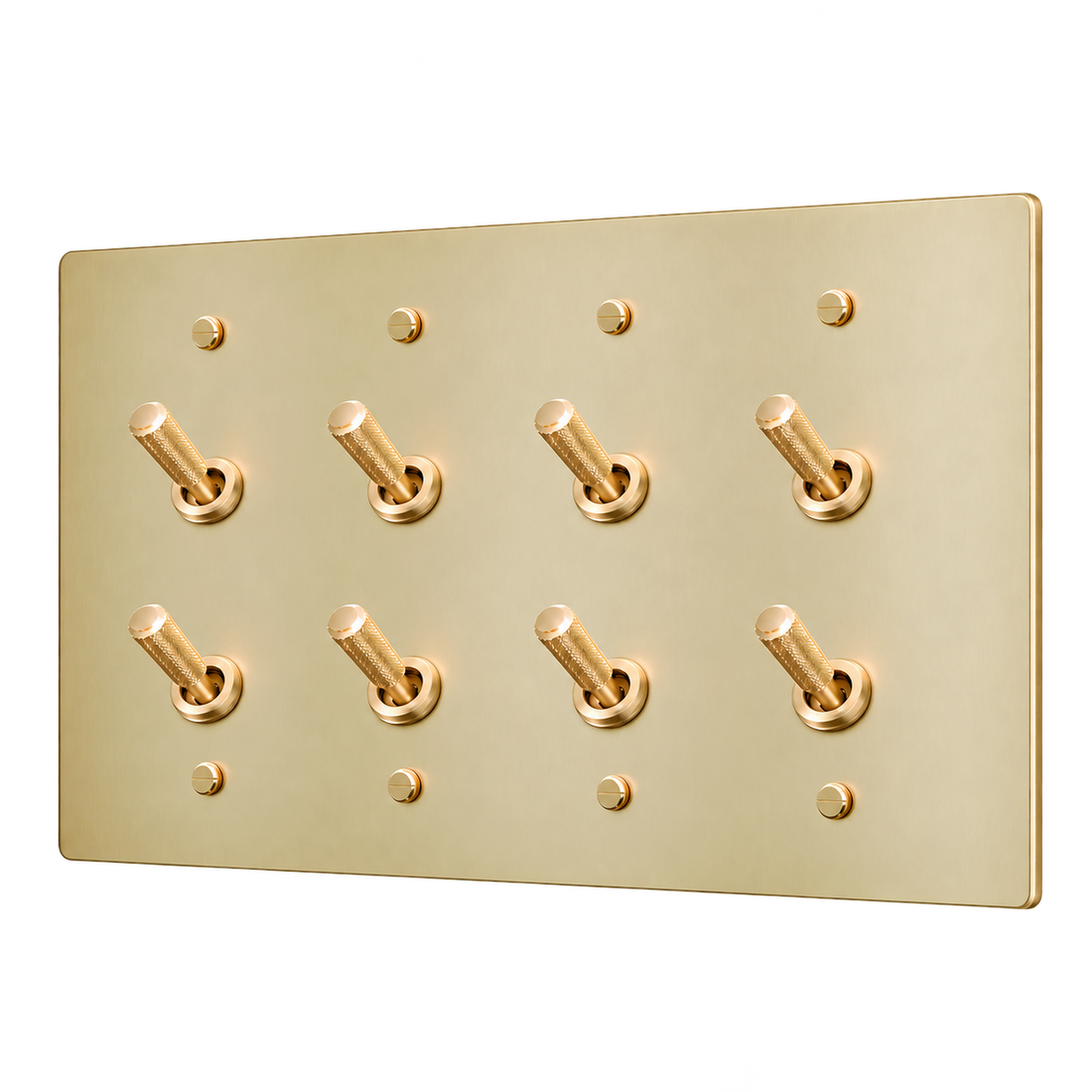 Brass Home Supply Double Knurled Brass Toggle Switch Plate — 4-Gang in Satin Brass