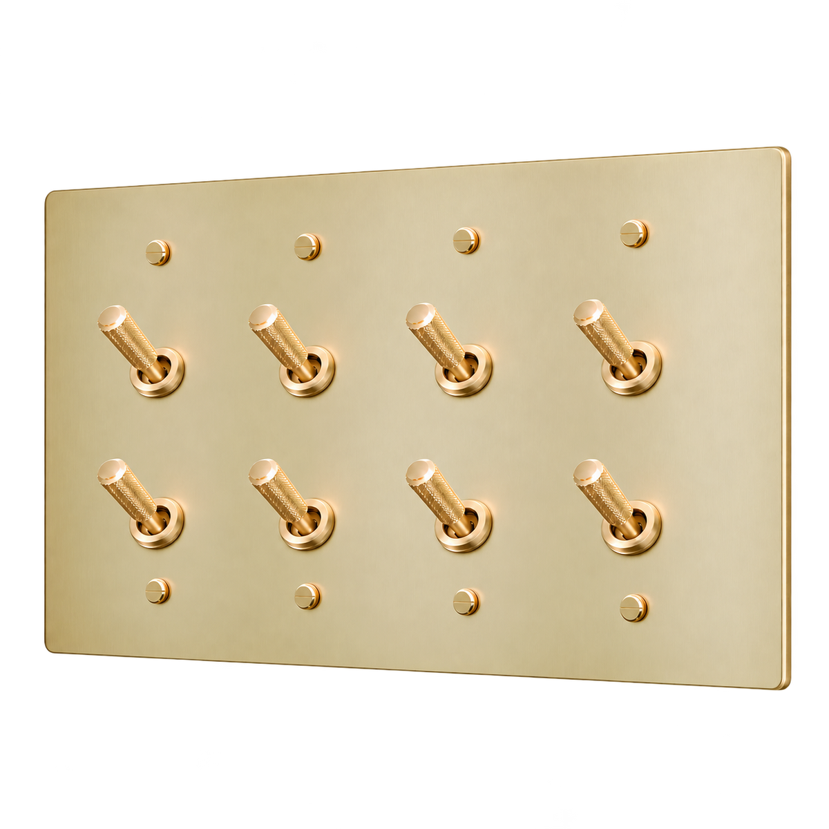 Brass Home Supply Double Knurled Brass Toggle Switch Plate — 4-Gang in Satin Brass