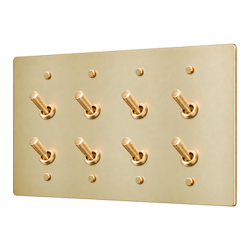 Brass Home Supply Double Knurled Brass Toggle Switch Plate — 4-Gang in Satin Brass