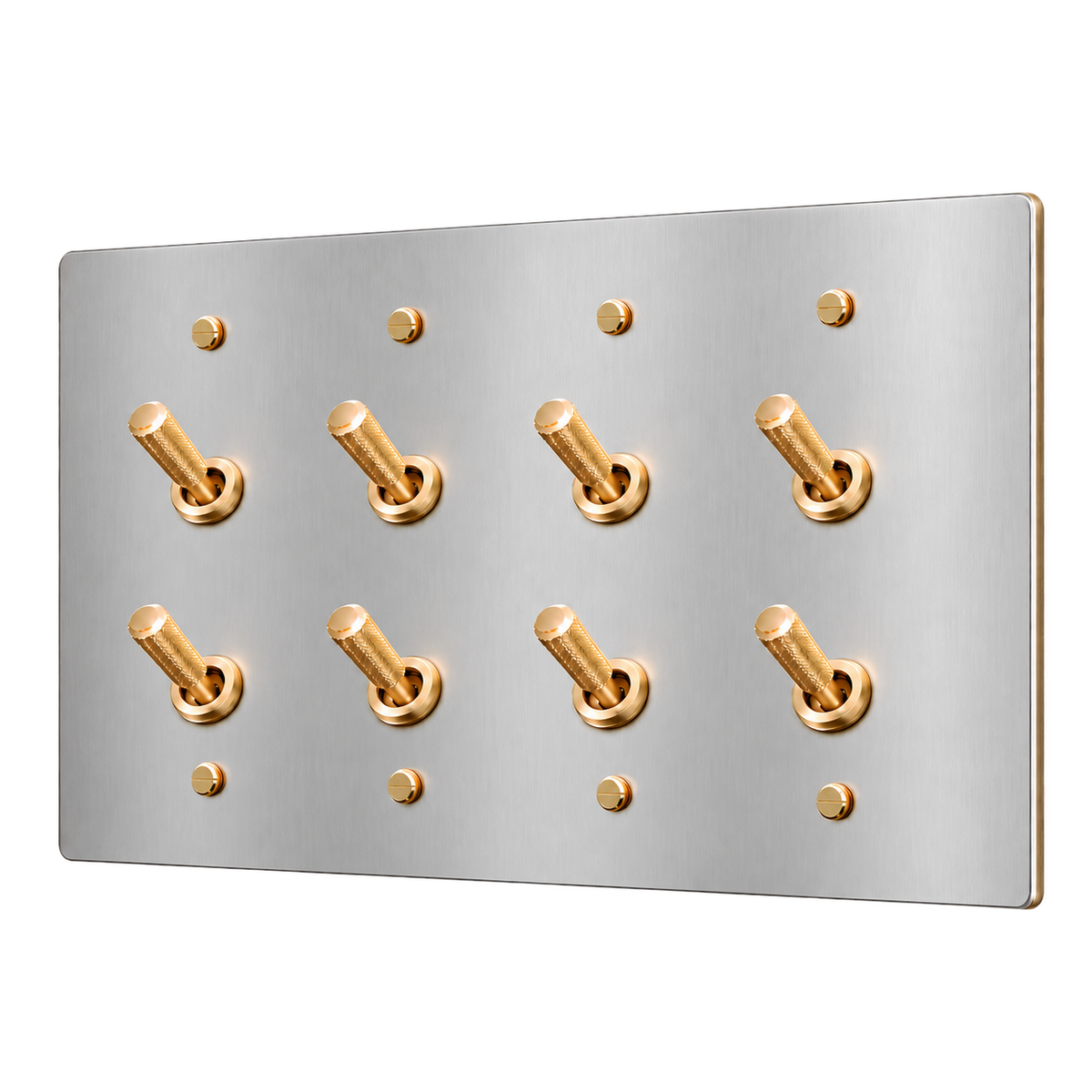 Brass Home Supply Double Knurled Brass Toggle Switch Plate — 4-Gang in Stainless Steel