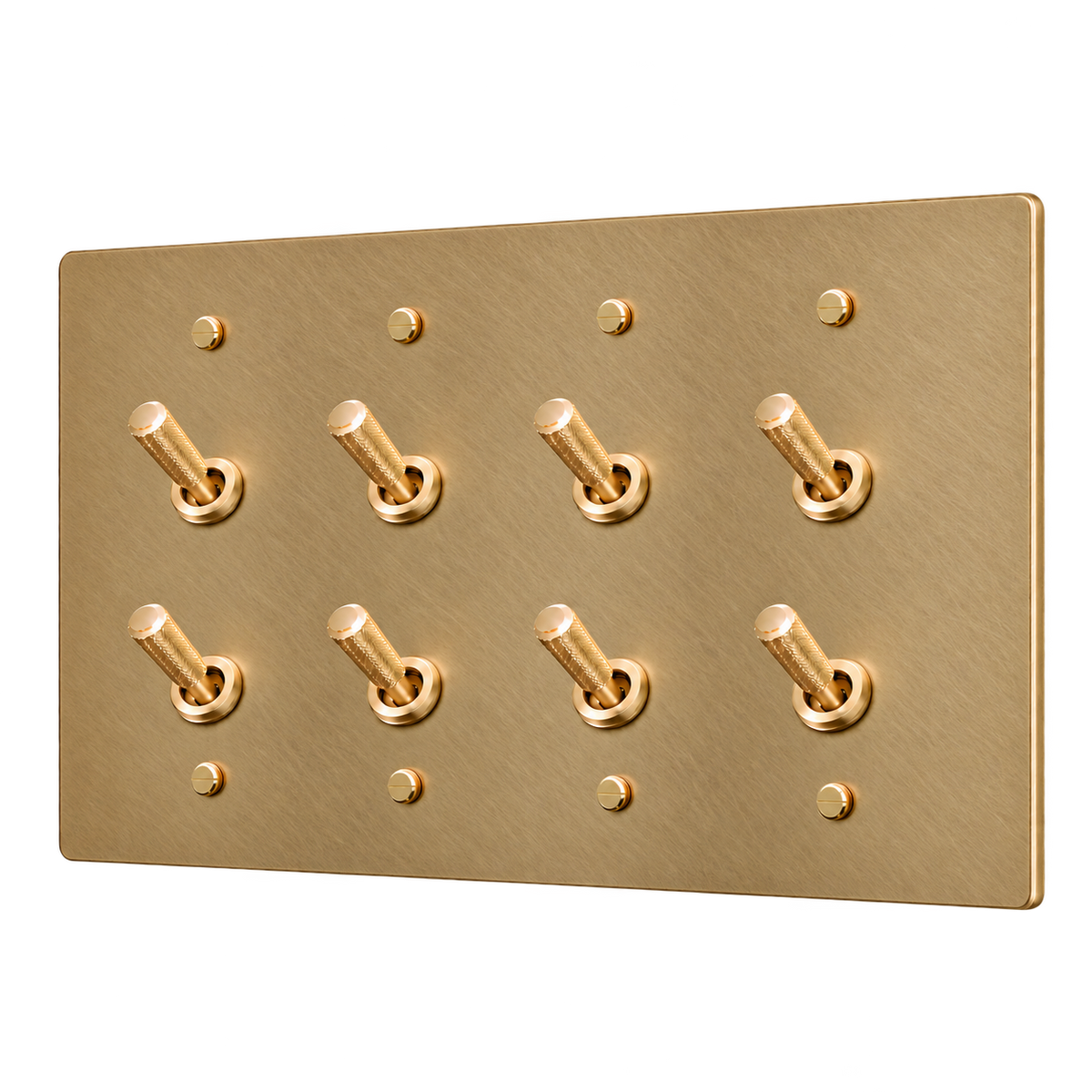 Brass Home Supply Double Knurled Brass Toggle Switch Plate — 4-Gang in Unlacquered Antique Brass (Hand-Brushed)