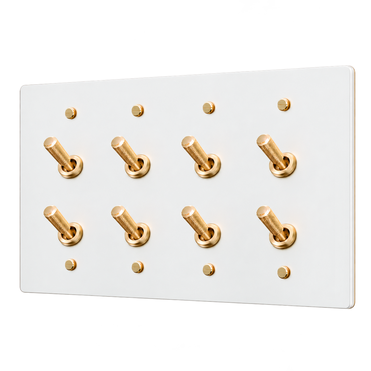 Brass Home Supply Double Knurled Brass Toggle Switch Plate — 4-Gang in White