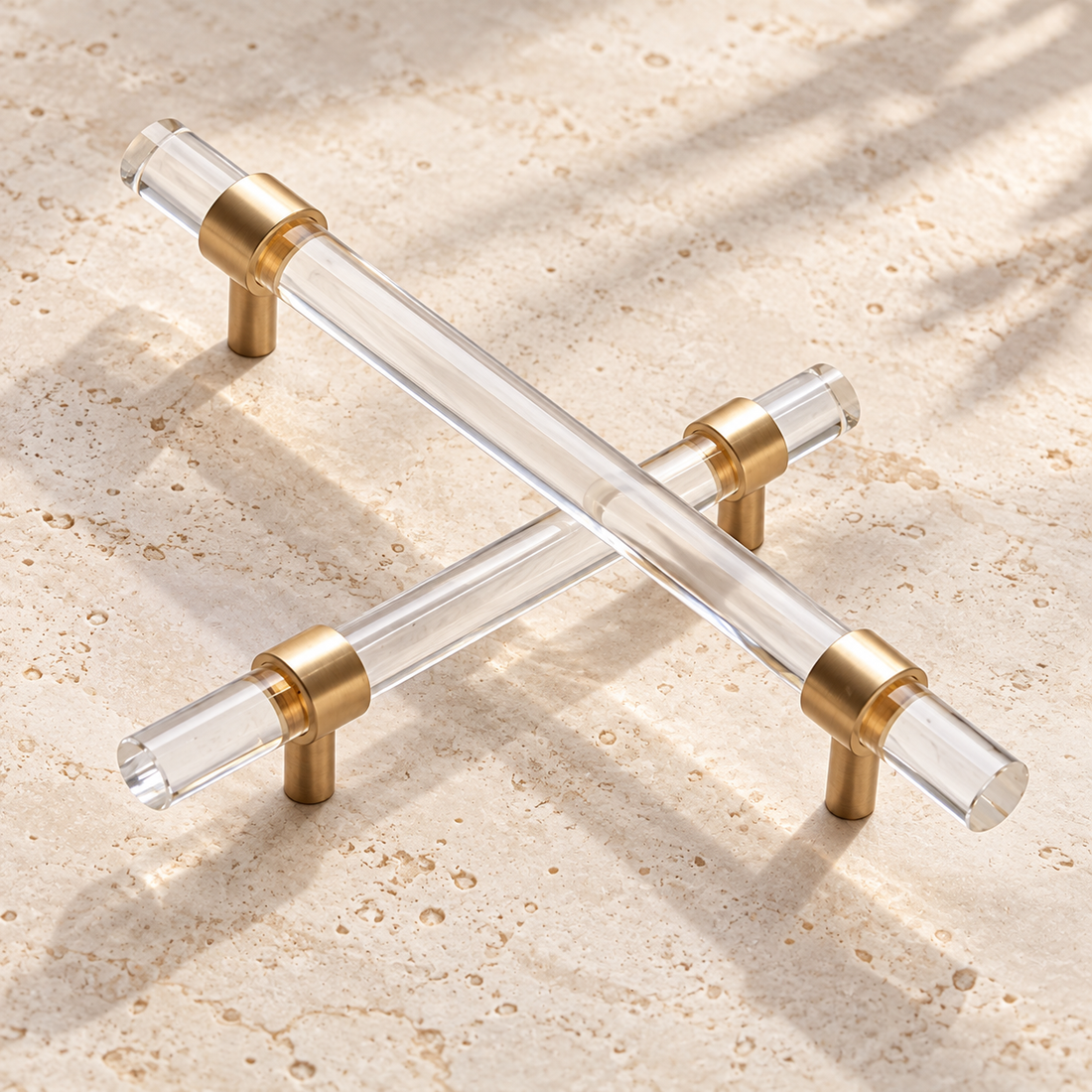 Clear Acrylic & Polished Brass Cabinet Pulls — Modern Minimalist Design — approved main product image