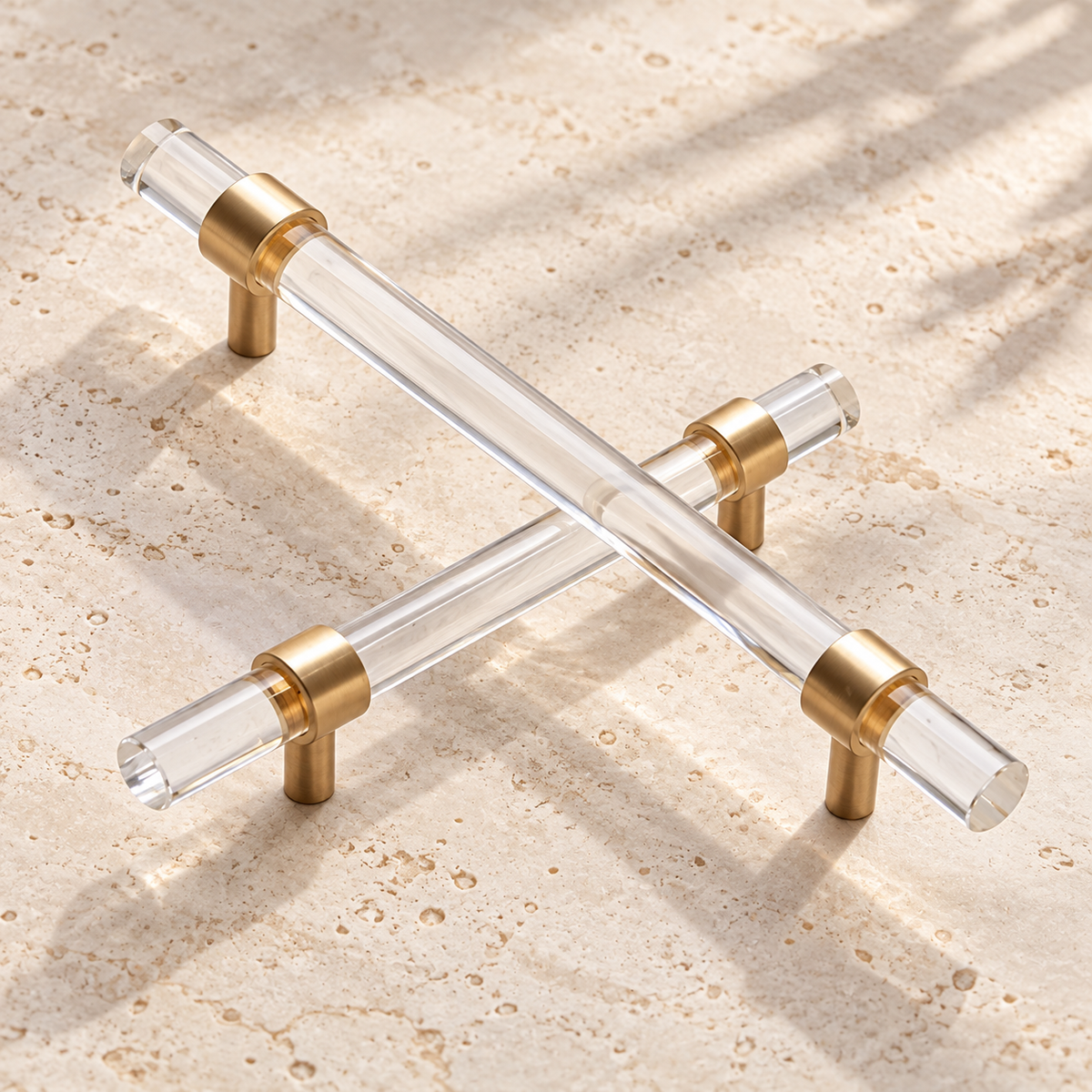 Clear Acrylic & Polished Brass Cabinet Pulls — Modern Minimalist Design — approved main product image