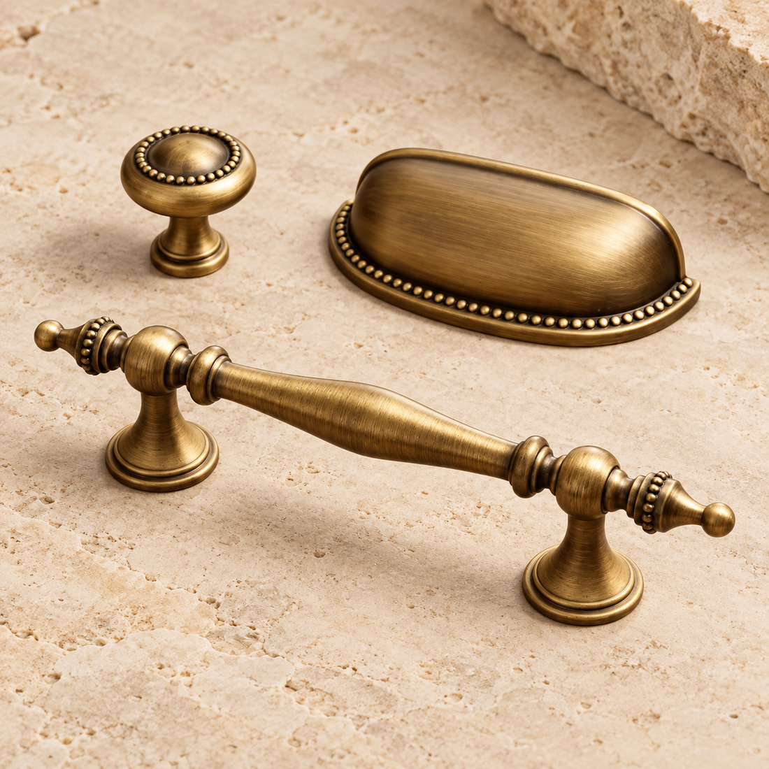 Cup & Spindle Cabinet Pull & Knob — Antique Brass — approved main product image