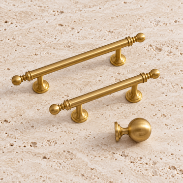 Disc-Foot Bar Cabinet Pull & Knob — Brushed Brass — approved main product image