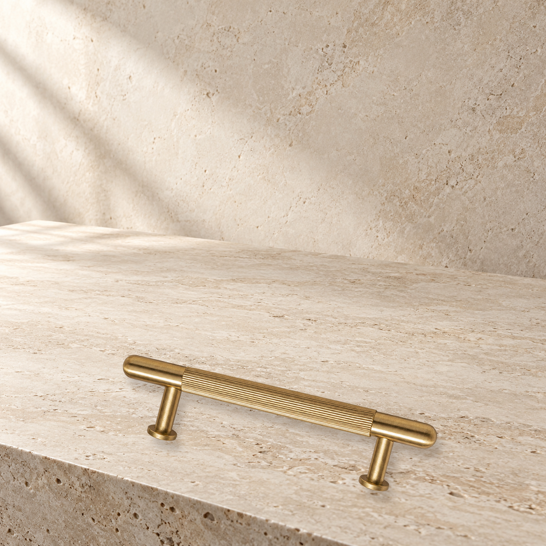Extra-Long Ribbed Brushed Brass Cabinet Pull — Modern Design — approved main product image