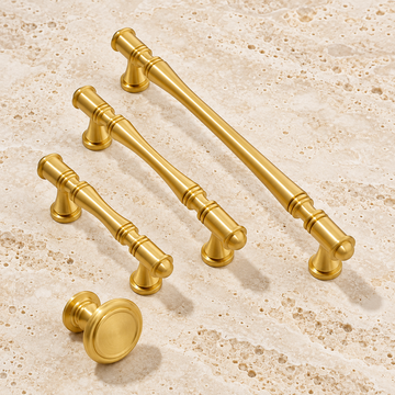 Gold T-Bar Cabinet Handle & Knob — Solid Brass Hat-End Design — approved main product image