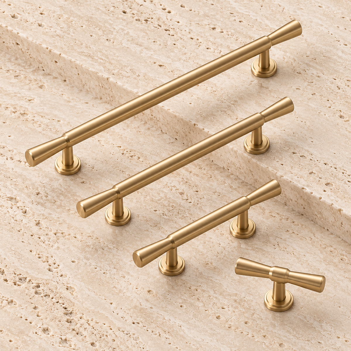 Modern Solid Brushed Brass Cabinet Pull & T-Bar Knob — approved main product image