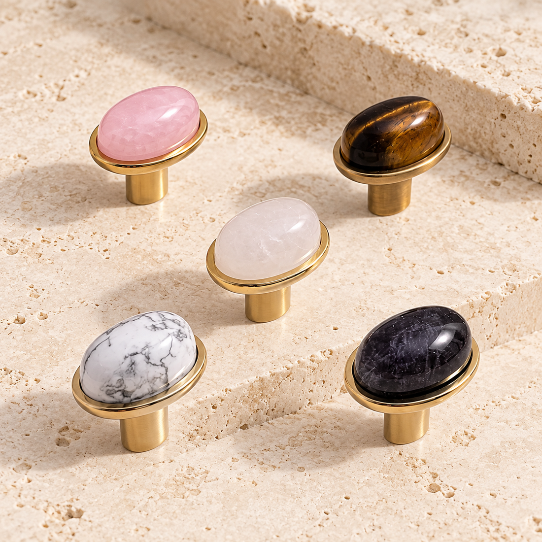 Natural Stone Crystal Cabinet Knob — Solid Brass Decorative Hardware — approved main product image