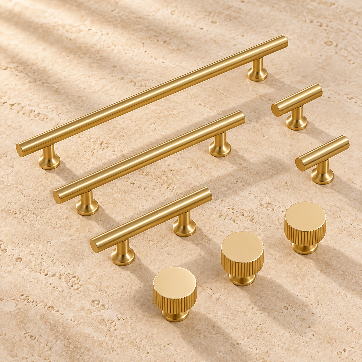 Polished Brass Linear Cabinet Pulls, T-Knob & Knobs — Solid Brass Hardware — approved main product image