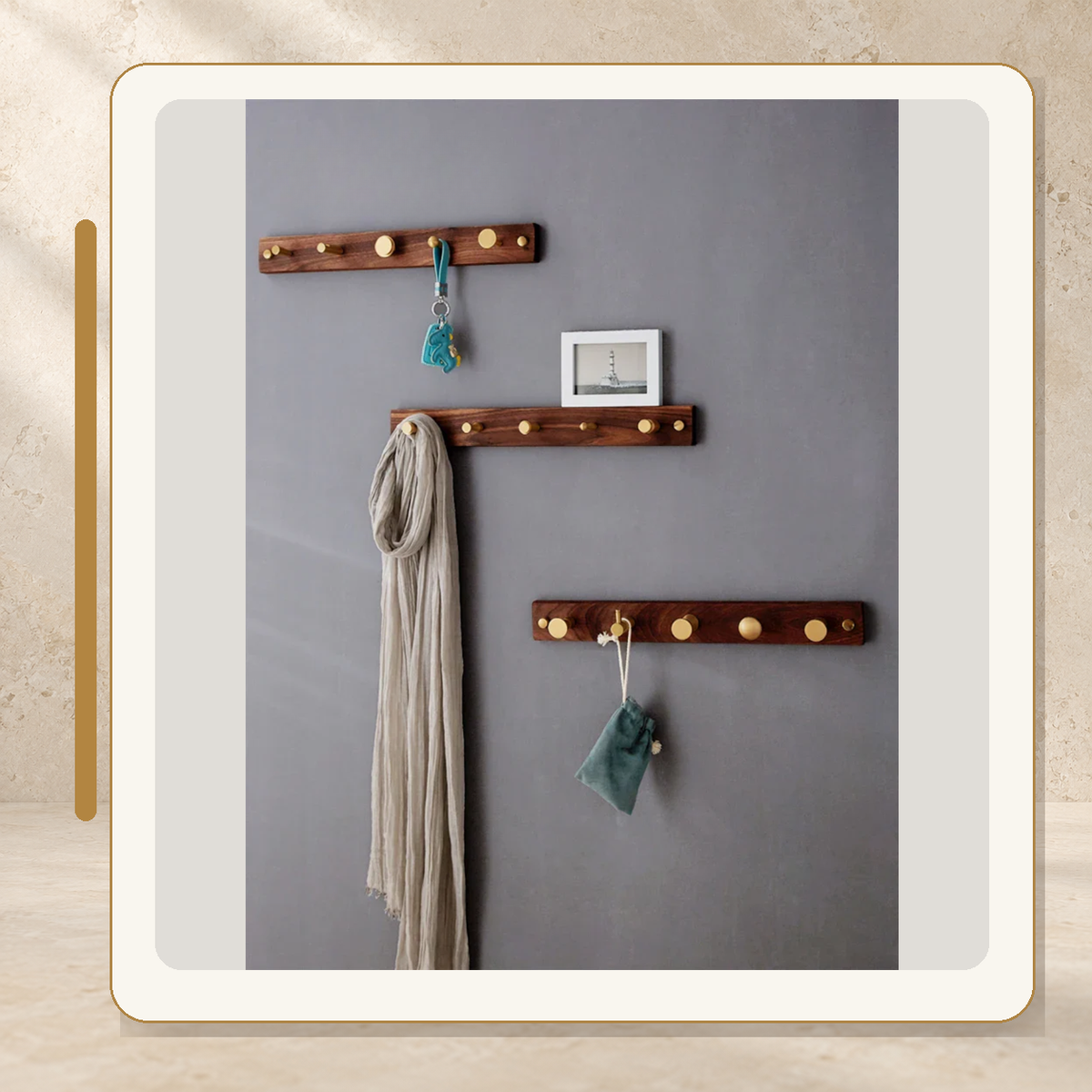 Solid Brass Wall Hook — Minimalist Decorative Robe Hook — accurate supporting product view