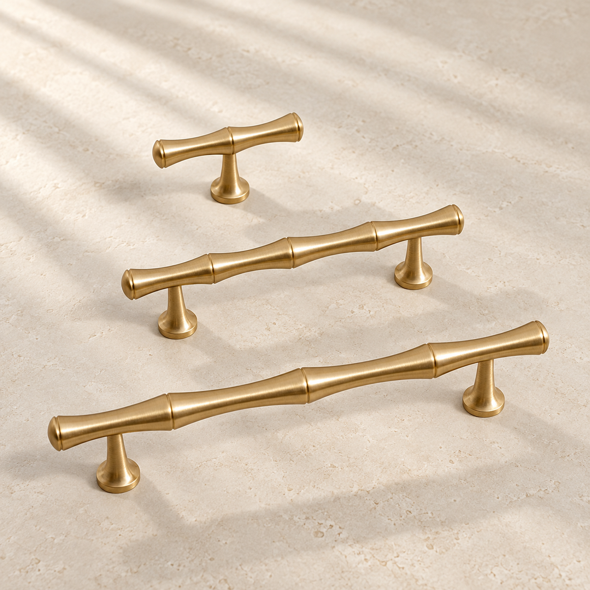 Brushed Brass Bamboo Cabinet Pull & T Knob - Modern Design — approved main product image