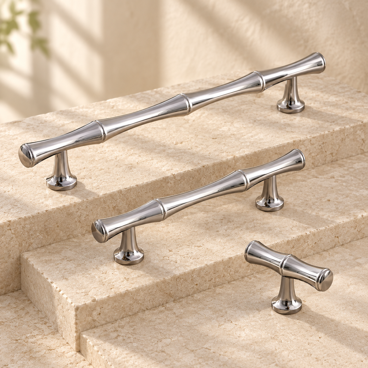 Chrome Brass Bamboo-Style Cabinet Pulls & T-Knob - Modern Design — approved main product image