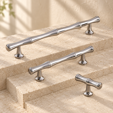 Chrome Brass Bamboo-Style Cabinet Pulls & T-Knob - Modern Design — approved main product image
