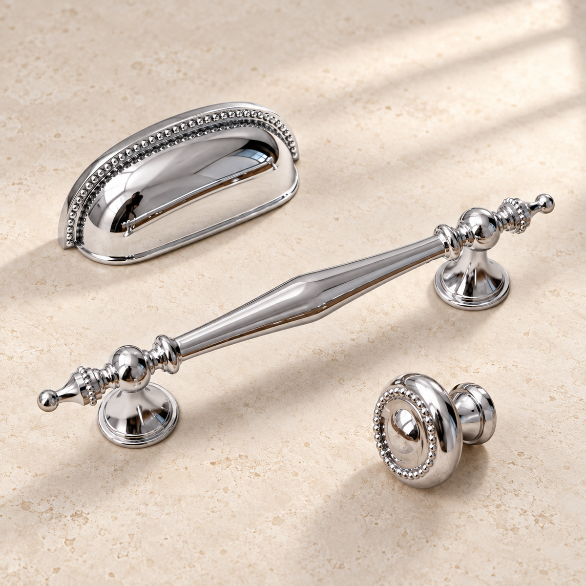Chrome Brass Cabinet Handle & Knob — European Shell & T-Bar Hardware — approved main product image