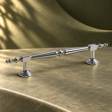 Chrome Brass Cabinet Pull — Solid Brass Modern Hardware on a deep olive studio background