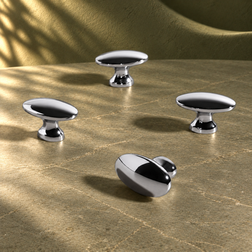 Solid Brass Cabinet Knob — Chrome Brass, Single Hole on a deep olive studio background