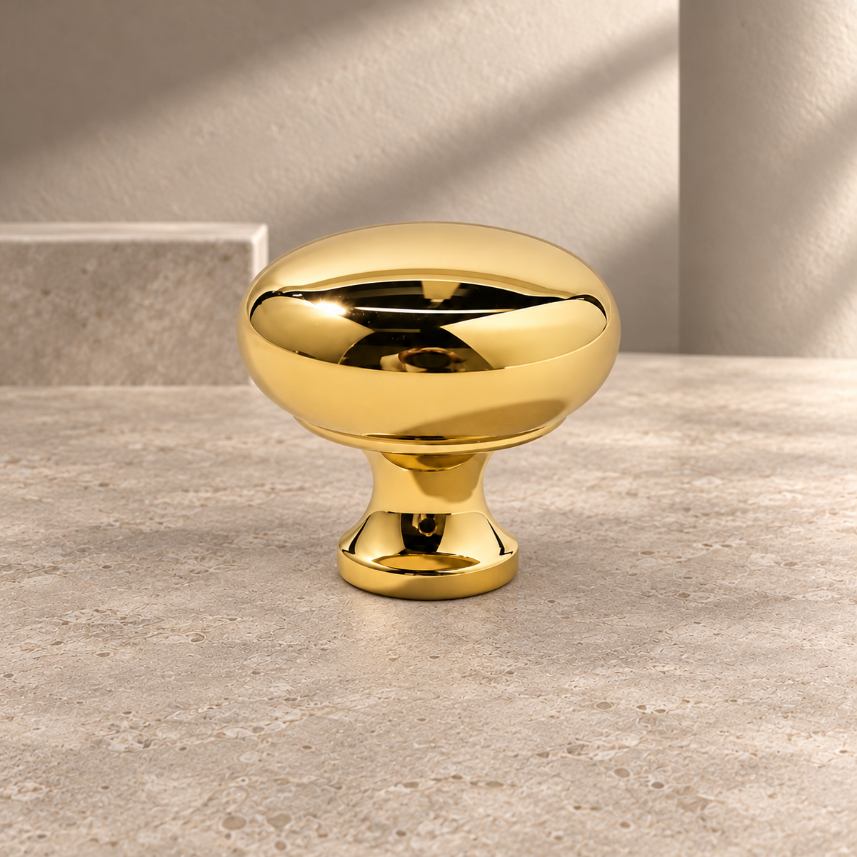 Solid Brass Cabinet Pull & Knob — Chrome & Gold Finish on a neutral stone studio background