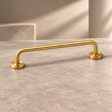 Solid Brass Cabinet Pull — Modern Nordic Style on a neutral stone studio background