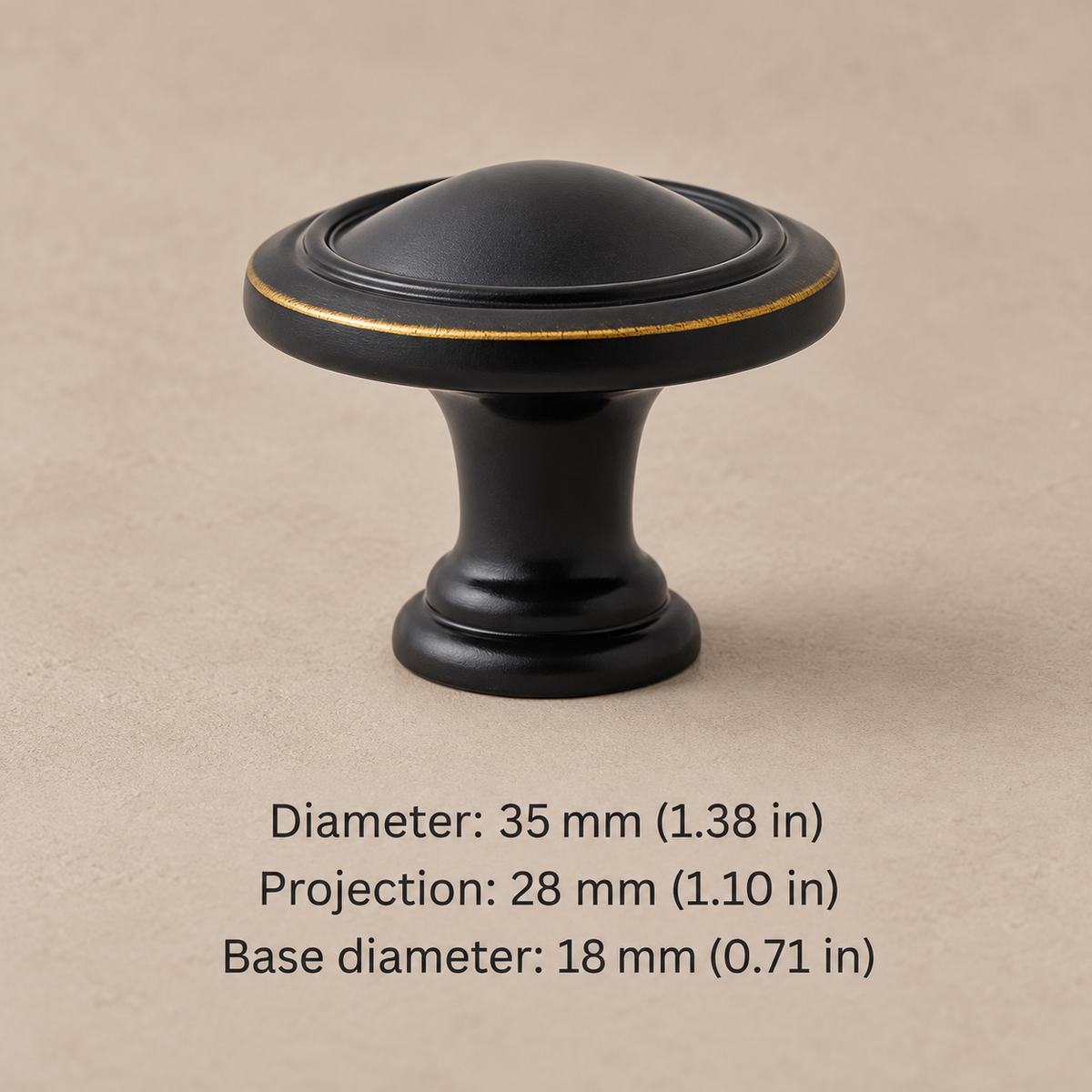Solid Zinc Alloy Cabinet Pull & Knob — Black Finish — style-2-round-knob-35mm