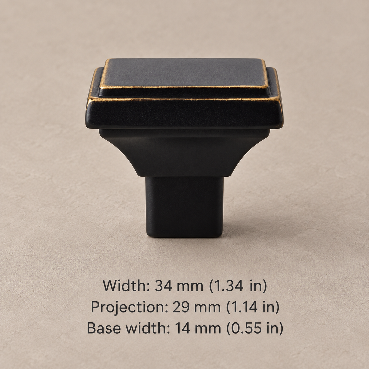 Solid Zinc Alloy Cabinet Pull & Knob — Black Finish — style-3-square-knob-34mm