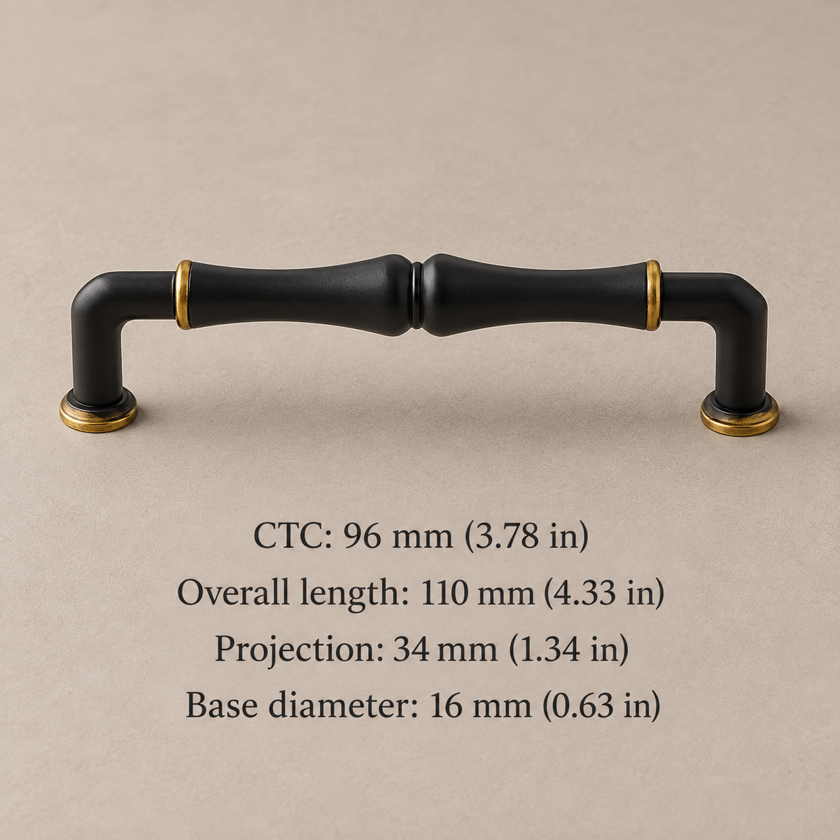 Solid Zinc Alloy Cabinet Pull & Knob — Black Finish — style-6-pull-96mm